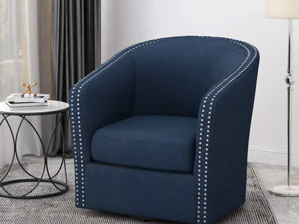 Modern Upholstered Swivel Club Chair With Nailhead Trim