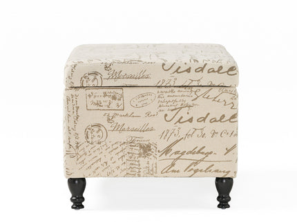 Parisian Upholstered Fabric Storage Ottoman - Beige / Reclaimed Natural