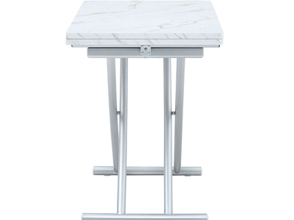 Modern Minimalist Multifunctional Lift Table With Metal Legs - White / Silver
