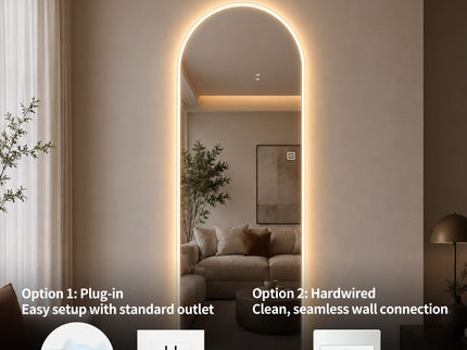 65" X 21" Arched LED Full Length Mirror, Wall Mounted Lighted Full Body Mirror With Frosted Edge Lighting, 3 Color Temperatures & Stepless Dimming - Silver