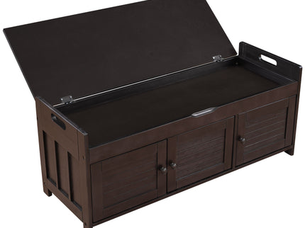 Storage Bench With 3 Shutter-Shaped Doors, Shoe Bench With Removable Cushion And Hidden Storage Space