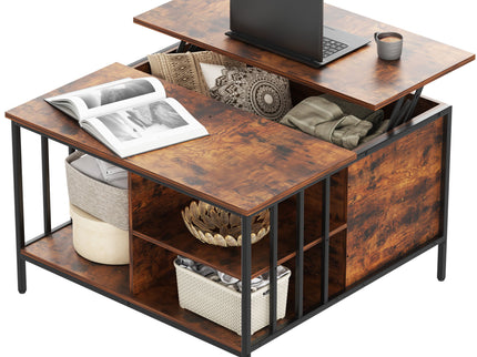 Lift Top Coffee Table With Storage, Adjustable Height Living Room - Black / Brown