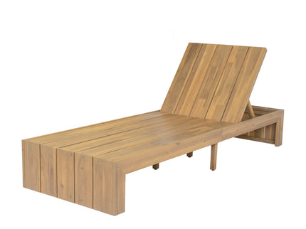 Adjustable Outdoor Chaise Lounge Patio Recliner - Beige / Light Teak