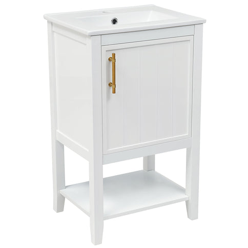 Modern Bathroom Vanity With Sink, Soft-Closing Door And Open Shelf
