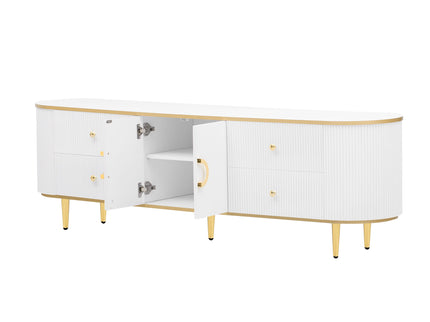 Modern TV Stand For TVs Up To 80", Entertainment Center With 4 Drawers And 1 Cabinet, Wood TV Console Table With And Handles For Living Room - White