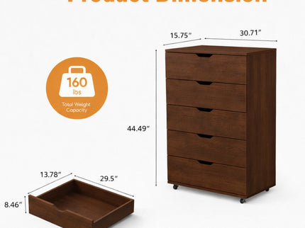 Modern 5 Drawer Dresser With Wheels