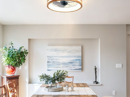 Ceiling Fans With LED Light Source And Remote Control, 3000 - 6500K Dimmable, 6 Speeds, Quiet DC Motor For Living Room - Natural Wood / White