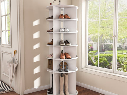 6 Tier Spinning Shoe Rack, Free Standing 360° Revolving Shoe Organizer - White