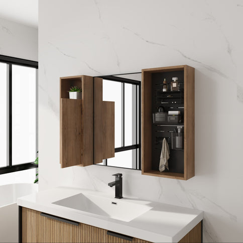 41.6" Wall Mounted Bathroom Cabinet With Soft Close Door, Storage Cabinet Featuring - Imitative Oak