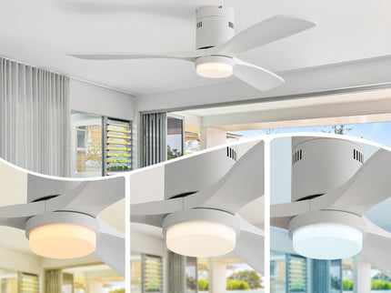 52" Low Profile Ceiling Fan With 6 Speed Remote, 3 Blades, Reversible DC Motor For Living Room - White