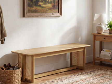 Dining Bench With Rattan Weave