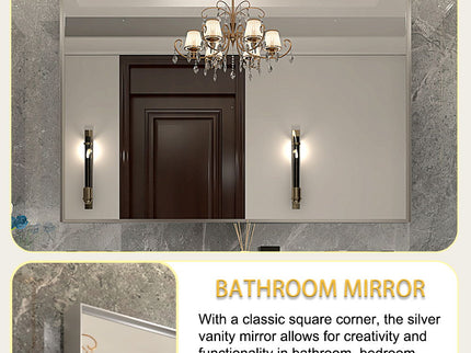 40X30" Silver Rectangular Wall-Mounted Beveled Bathroom Mirror, Square Angle Metal Frame Wall Mounted Bathroom Mirrors For Wall (Horizontal & Vertical) - Silver