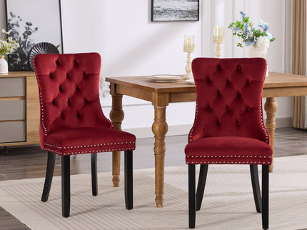 Classic Velvet Dining Chairs, High-End Tufted Solid Wood Contemporary Velvet Upholstered Dining Chair With Wood Legs Nailhead (Set of 2) - Burgundy