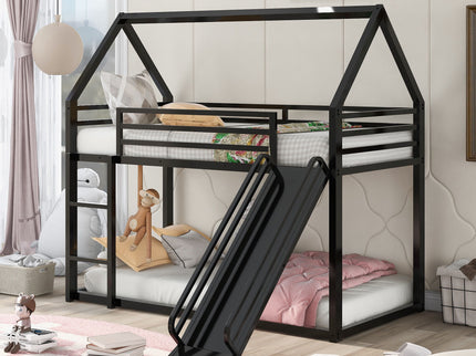 Twin Over Twin House Bunk Bed With Ladder And Slide