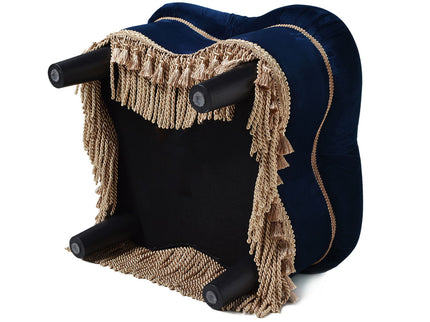 Ellen - Upholstered Clover Ottoman With Gold Bullion Fringe - Navy Blue