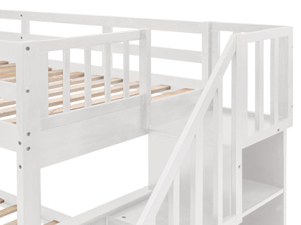 Stairway Bunk Bed With Storage And Guard Rail For Bedroom