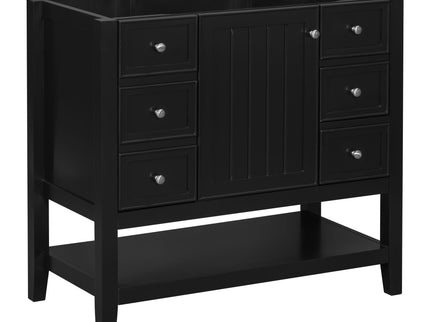 36" Bathroom Vanity Base With 2 Cabinet And 3 Drawers - Black