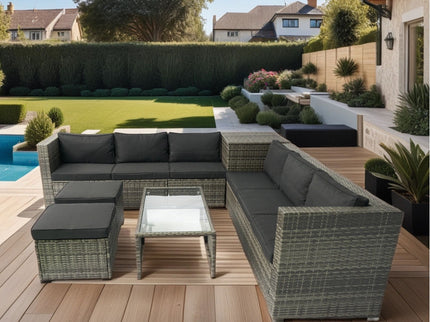 8 Piece Patio Sectional Wicker Rattan Outdoor Furniture Sof Set With One Storage Box Under Seat And Cushion Box - Gray / Black
