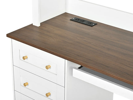 Space Saving L-Shaped Computer Desk With Keyboard Tray & Charging Stations