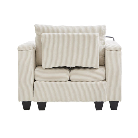 Convertible Chaise Lounge Sofa Chair With USB Ports, Cup Holders, Phone Holder And Storage
