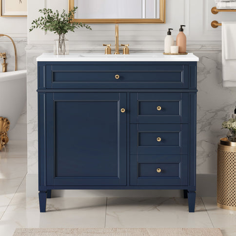 Bathroom Vanity With Top Sink, 2 Drawers, Tip Out Drawer