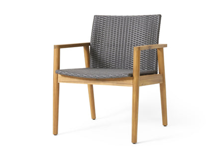 Tranquilize - Outdoor Wooden Club Chair With Woven Wicker Seat And Back (Set of 2) - Light Brown