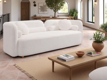 3 Seater Sofa Couch With Throw Pillows For Living Room - White