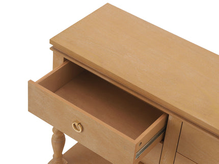 Console Table With 4 Soft Close Drawers, Thick Bottom Shelf For Living Room - Natural