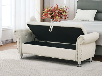 Storage Bench With Crystal Buttons And 1 Pillow For Bedroom