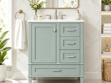 Bathroom Vanity With Sink, Soft Closing Door And Drawers - Light Green