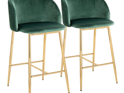Fran - Pleated Waves Contemporary / Glam Fixed Height Counter Stool (Set of 2)
