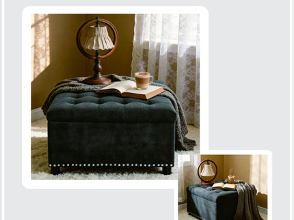 Square Tufted Storage Ottoman With Nailhead Trim