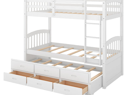 Bunk Bed With Trundle And Drawers, Arched Headboard And Footboard