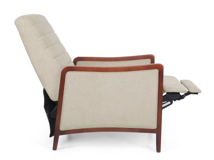 Mid Century Modern Fabric Channel Stitch Wood Pushback Recliner