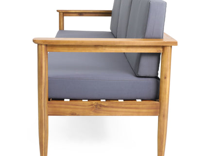 Outdoor 3 Seater Sofa With Cushion And Teak Acacia Wood - Dark Gray