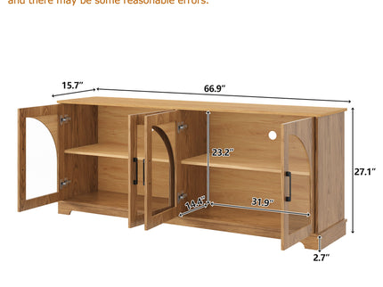 TV Stand With Semi Arched Glass Doors, Media Console With Adjustable Shelves For Living Room - Brown