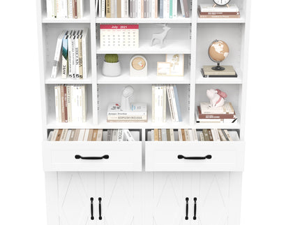 Industrial Bookcase Tall With Adjustable Shelves, Drawers & Doors