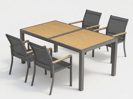 5 Piece Gray Aluminum Patio Dining Set With Textilene Chairs For Outdoor Use