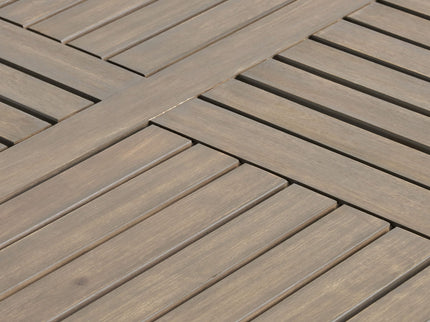 Transitional Acacia Wood Dining Table With Slat Panel Top - Gray