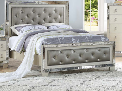 Glamorous Tufted Headboard Bed With Mirror Trim