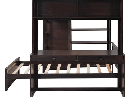 Loft Bed With A Twin Size Standalone Bed, Shelves, Desk, And Wardrobe