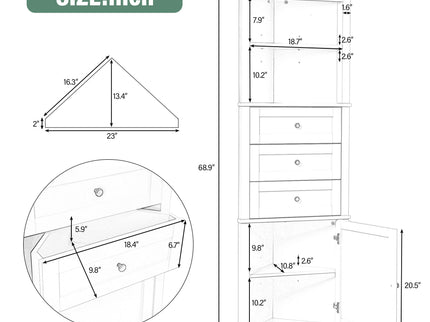 Tall Storage Cabinet With 3 Drawers And Adjustable Shelves For Bathroom