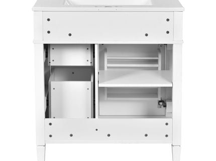 Bathroom Vanity With Top Sink, 2 Doors And 3 Drawers, Freestanding Set With Mirror Cabinet