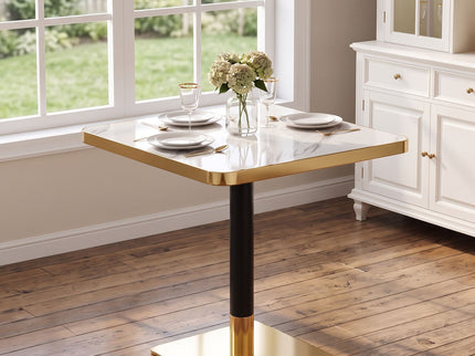 Square Dining Table & Pedestal For Kitchen - Black / Gold / White