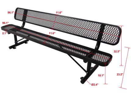 6' Outdoor Steel Bench With Backrest
