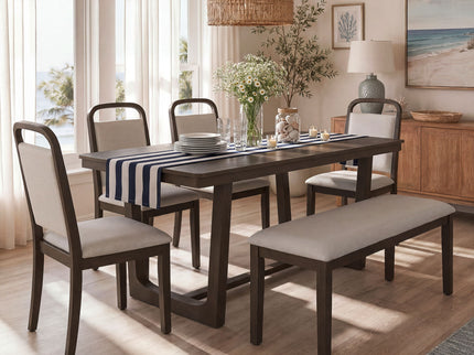 Farmhouse Dining Set With 4 Upholstered Chairs & 1 Bench