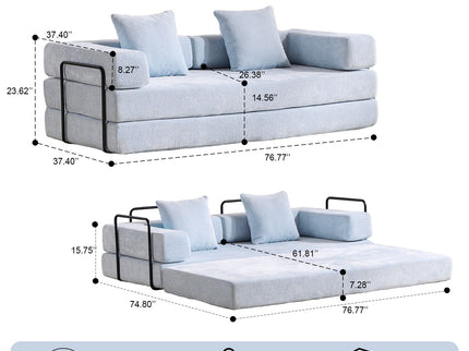 Convertible Floor Sofa Bed With Pillow Back Support Armrest