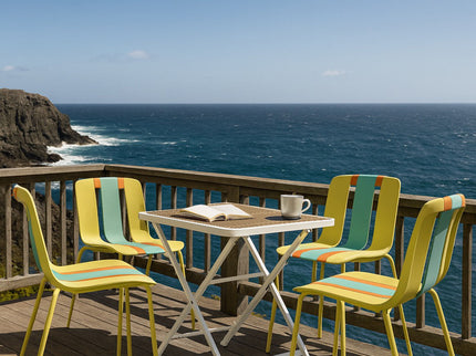 4 Piece Set Of Modern Striped Single Chairs With Folding Square Table