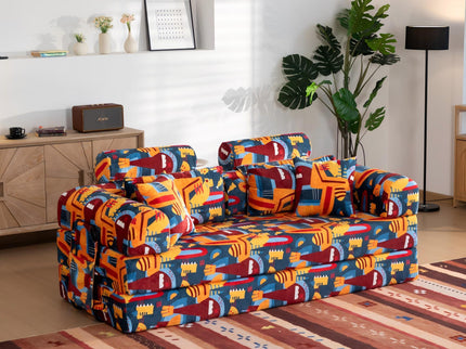 Convertible Sleeper Sofa Bed, Foldable Multi Functional Couch For Living Room - Navy / Red