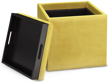 Rockwood - Upholstered Cube Storage Ottoman With Tray